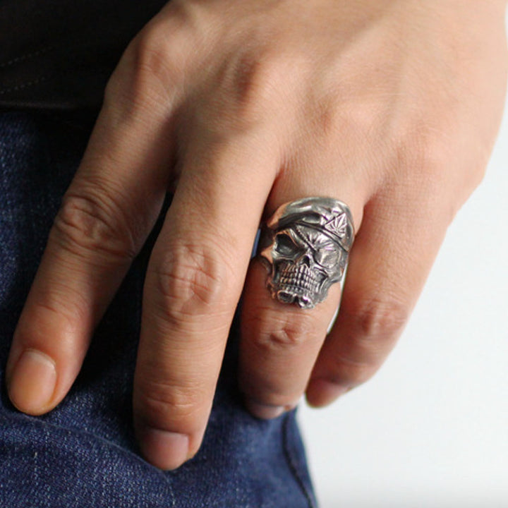 Men's Sterling Silver One-eyed Skull Ring