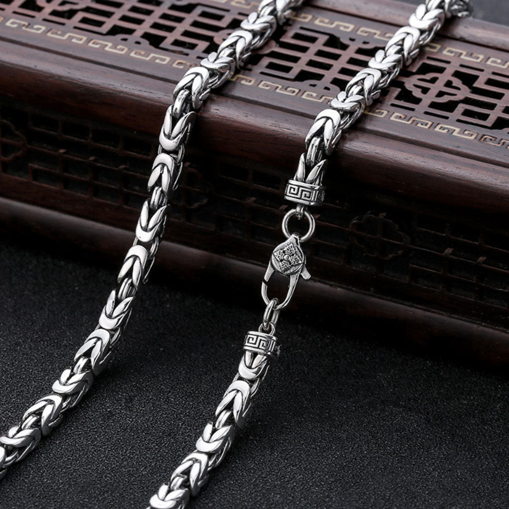 4.5 mm Men's Sterling Silver Pestle Clasp Byzantine Chain 20"-26"