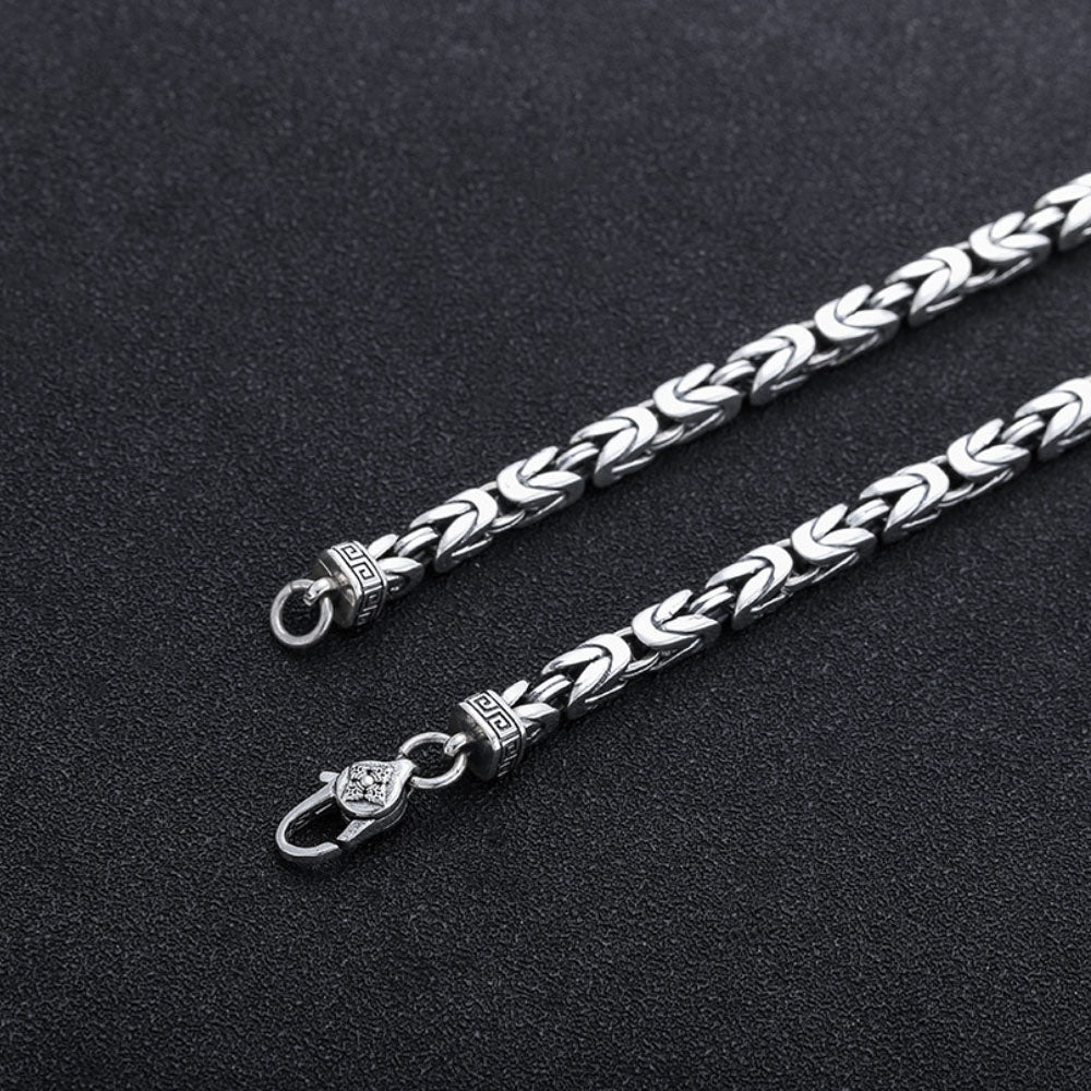 4.5 mm Men's Sterling Silver Pestle Clasp Byzantine Chain 20"-26"