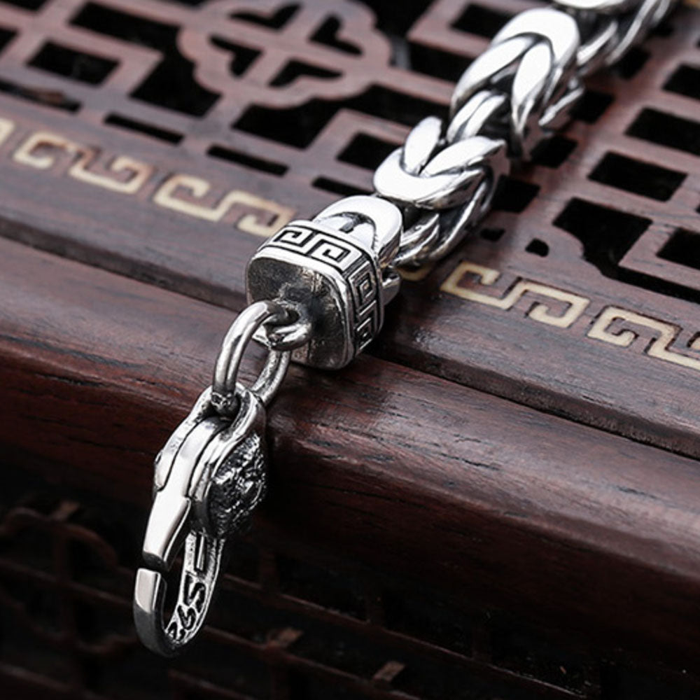 Men's Sterling Silver Pestle Clasp Byzantine Chain - Jewelry1000.com