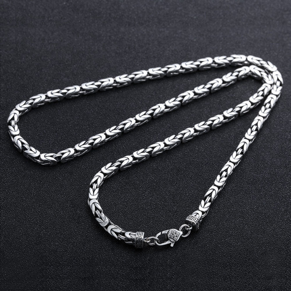 4.5 mm Men's Sterling Silver Pestle Clasp Byzantine Chain 20"-26"