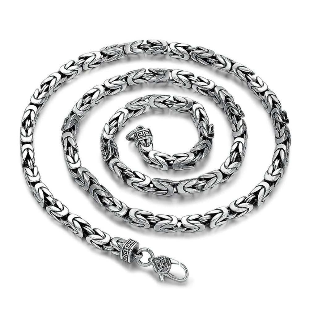 4.5 mm Men's Sterling Silver Pestle Clasp Byzantine Chain 20"-26"