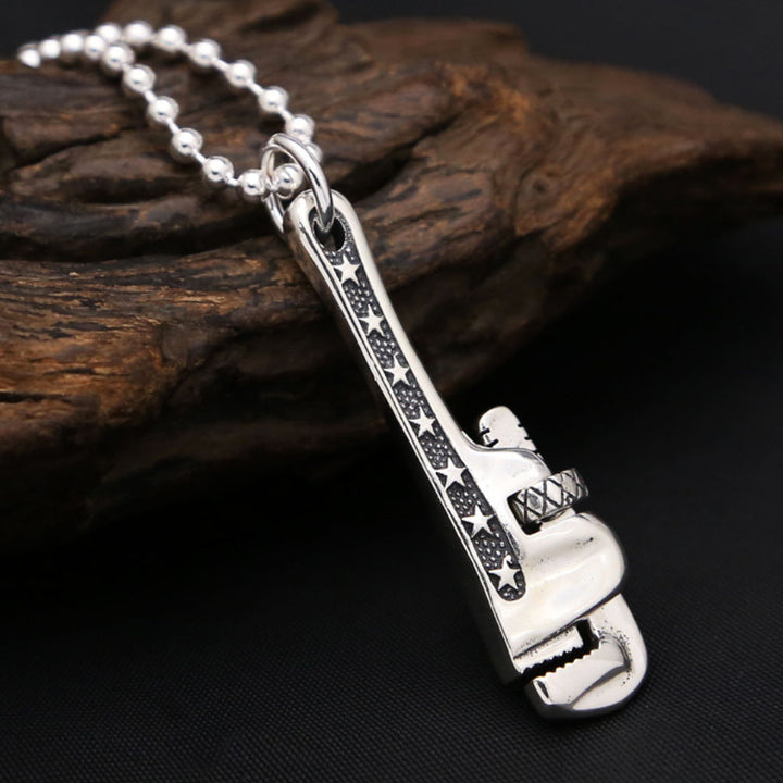 Men's Sterling Silver Pipe Wrench Necklace