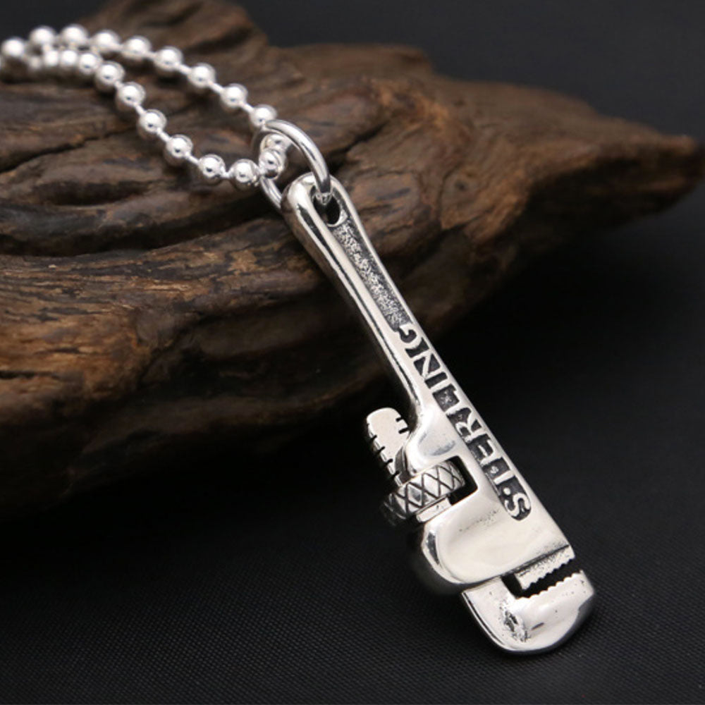 Men's Sterling Silver Pipe Wrench Necklace