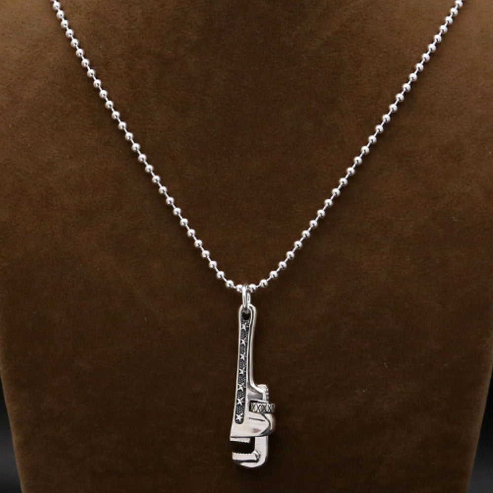 Men's Sterling Silver Pipe Wrench Necklace