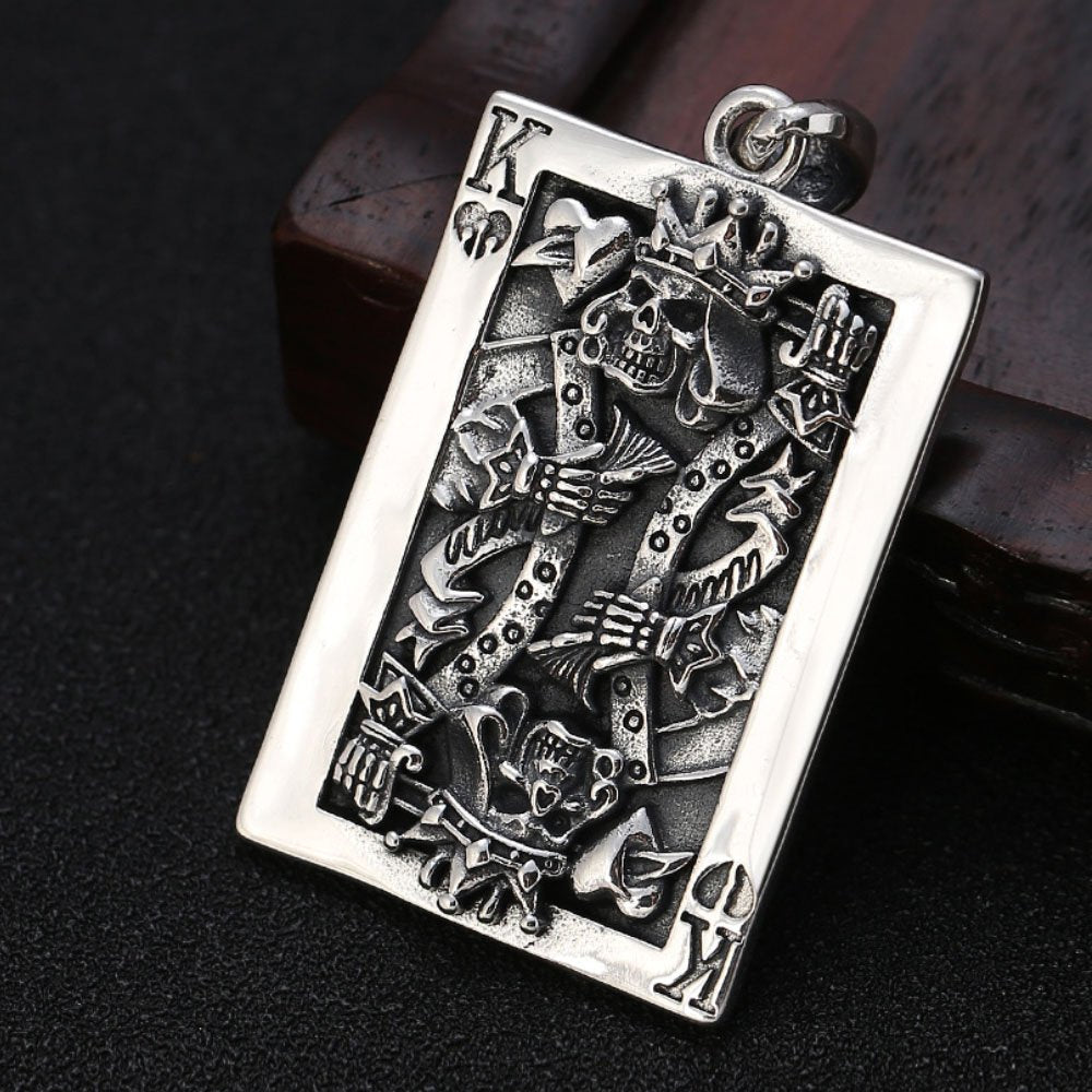Men's Sterling Silver Poker King Skull Necklace - Jewelry1000.com