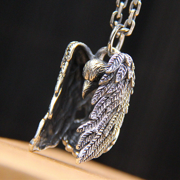 Men's Sterling Silver Raven Pendant Necklace