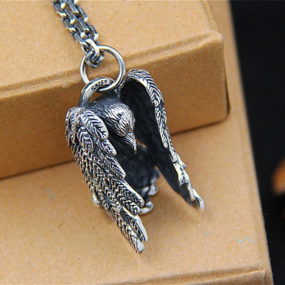 Men's Sterling Silver Raven Pendant Necklace