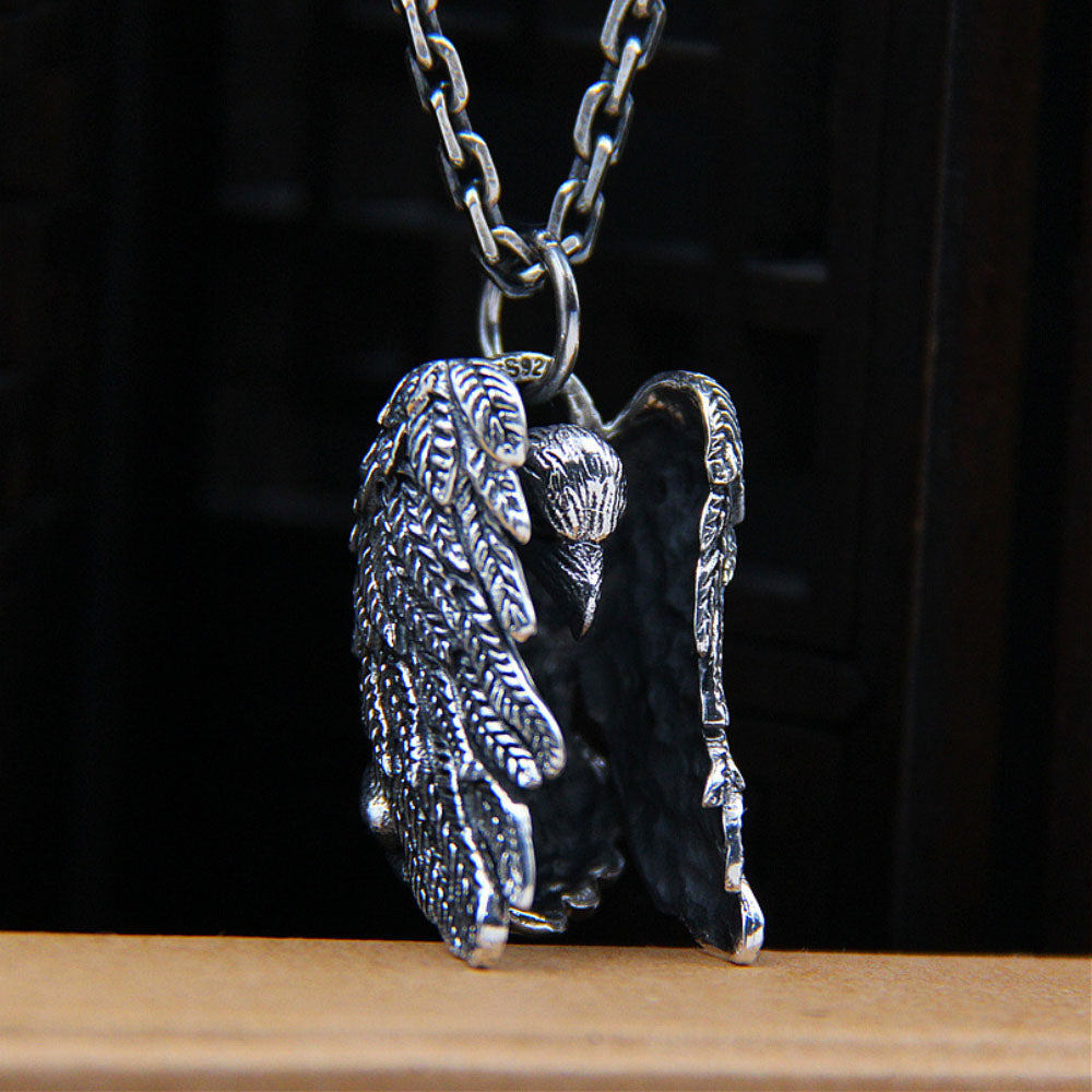 Men's Sterling Silver Raven Pendant Necklace