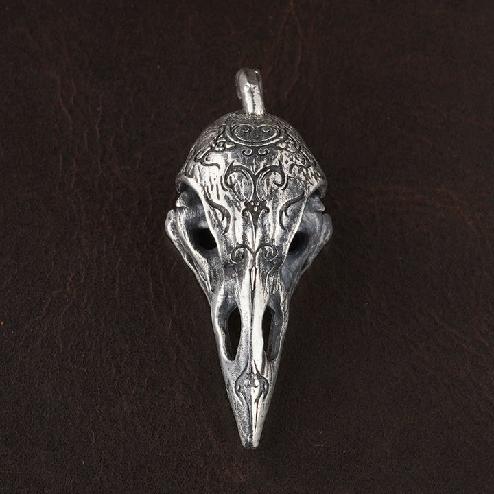 Men's Sterling Silver Raven Skull Pendant Necklace