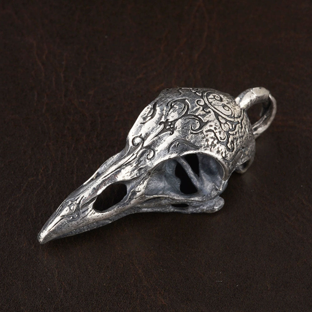 Men's Sterling Silver Raven Skull Pendant Necklace