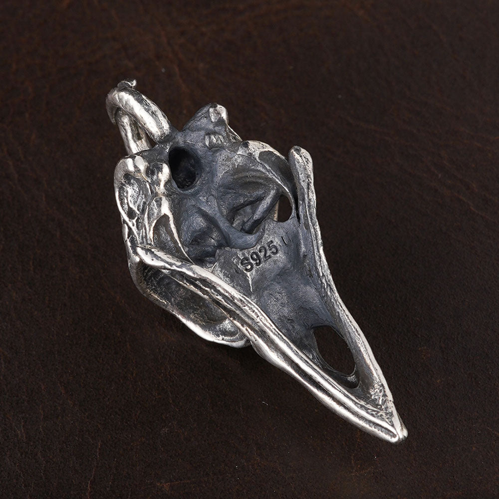 Men's Sterling Silver Raven Skull Pendant Necklace