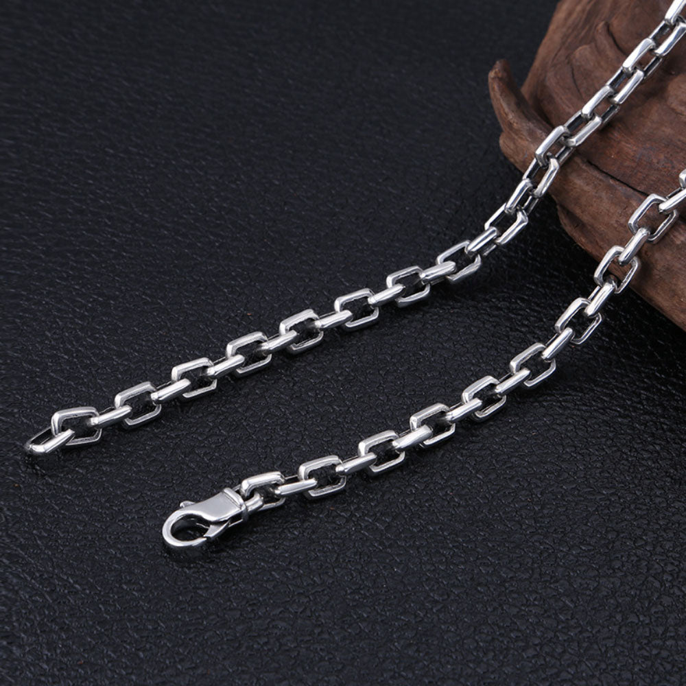 7 mm Men's Sterling Silver Rectangle Link Chain 20”-30”