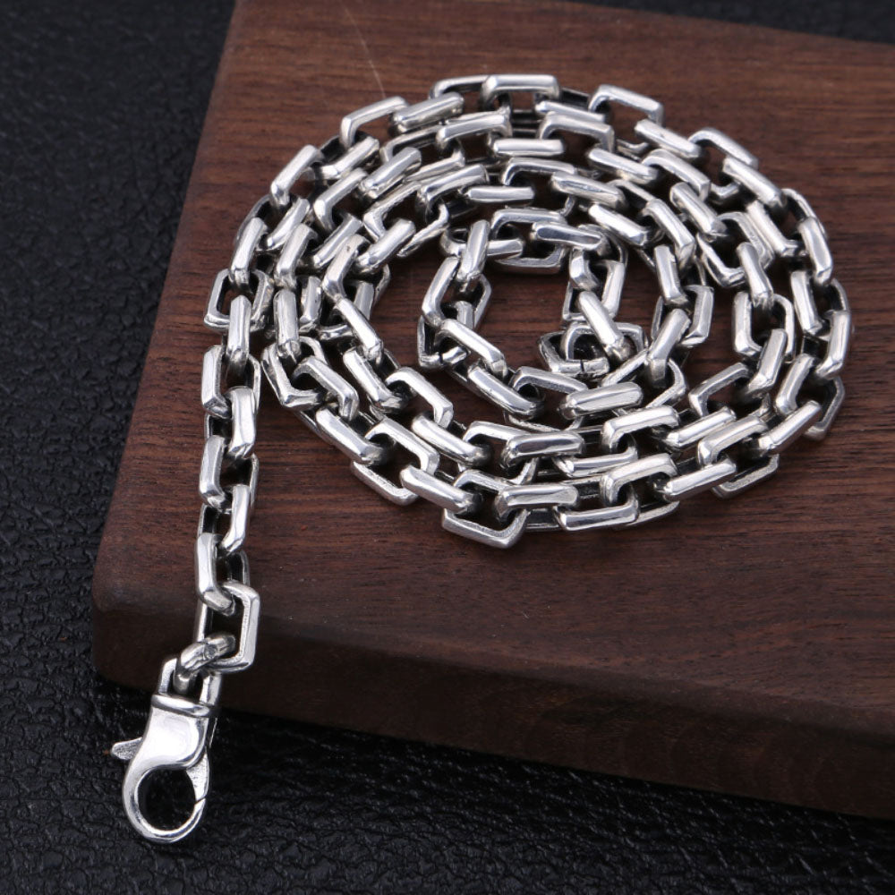 7 mm Men's Sterling Silver Rectangle Link Chain 