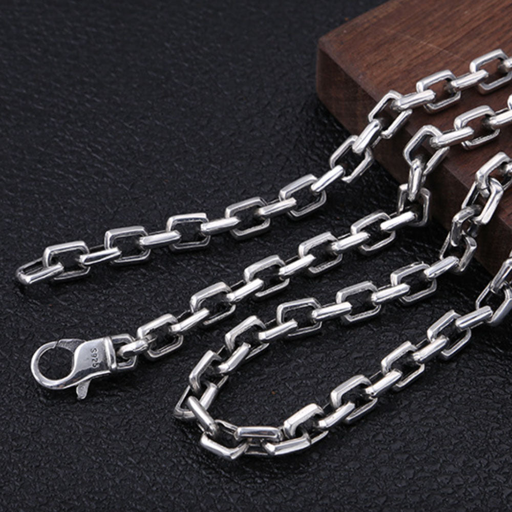 7 mm Men's Sterling Silver Rectangle Link Chain 20”-30”