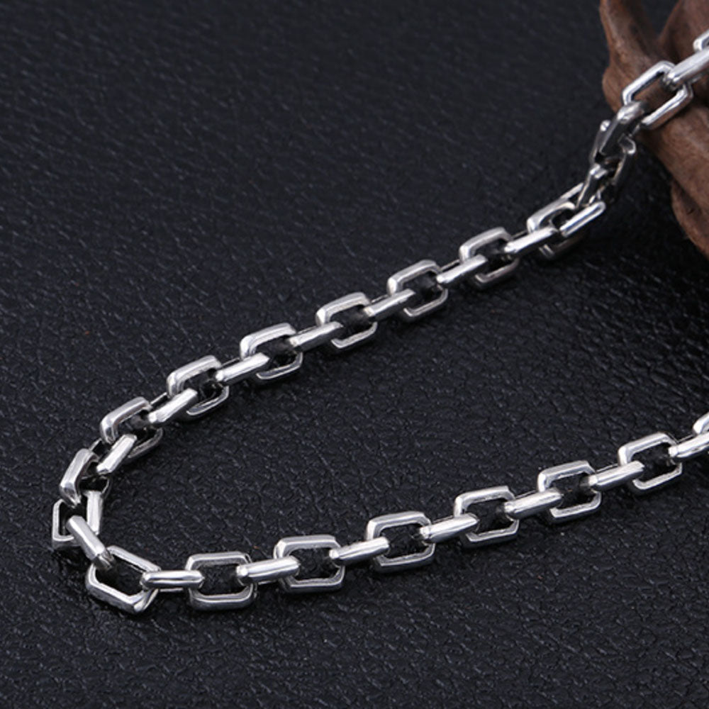 7 mm Men's Sterling Silver Rectangle Link Chain 20”-30”