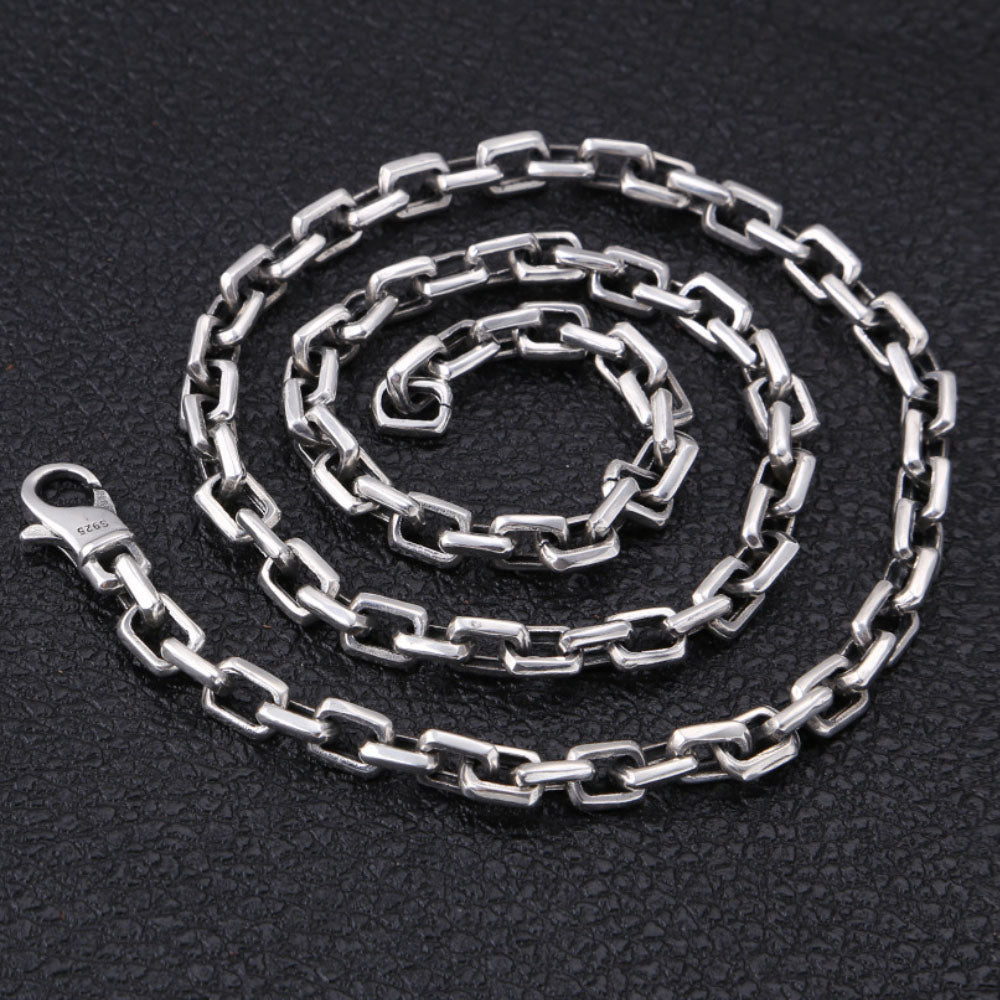 7 mm Men's Sterling Silver Rectangle Link Chain 20”-30”