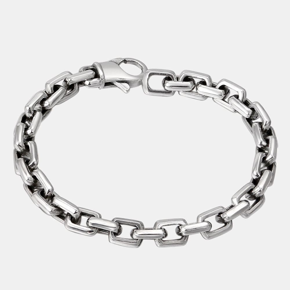 Bracelet à maillons rectangulaires en argent sterling pour hommes