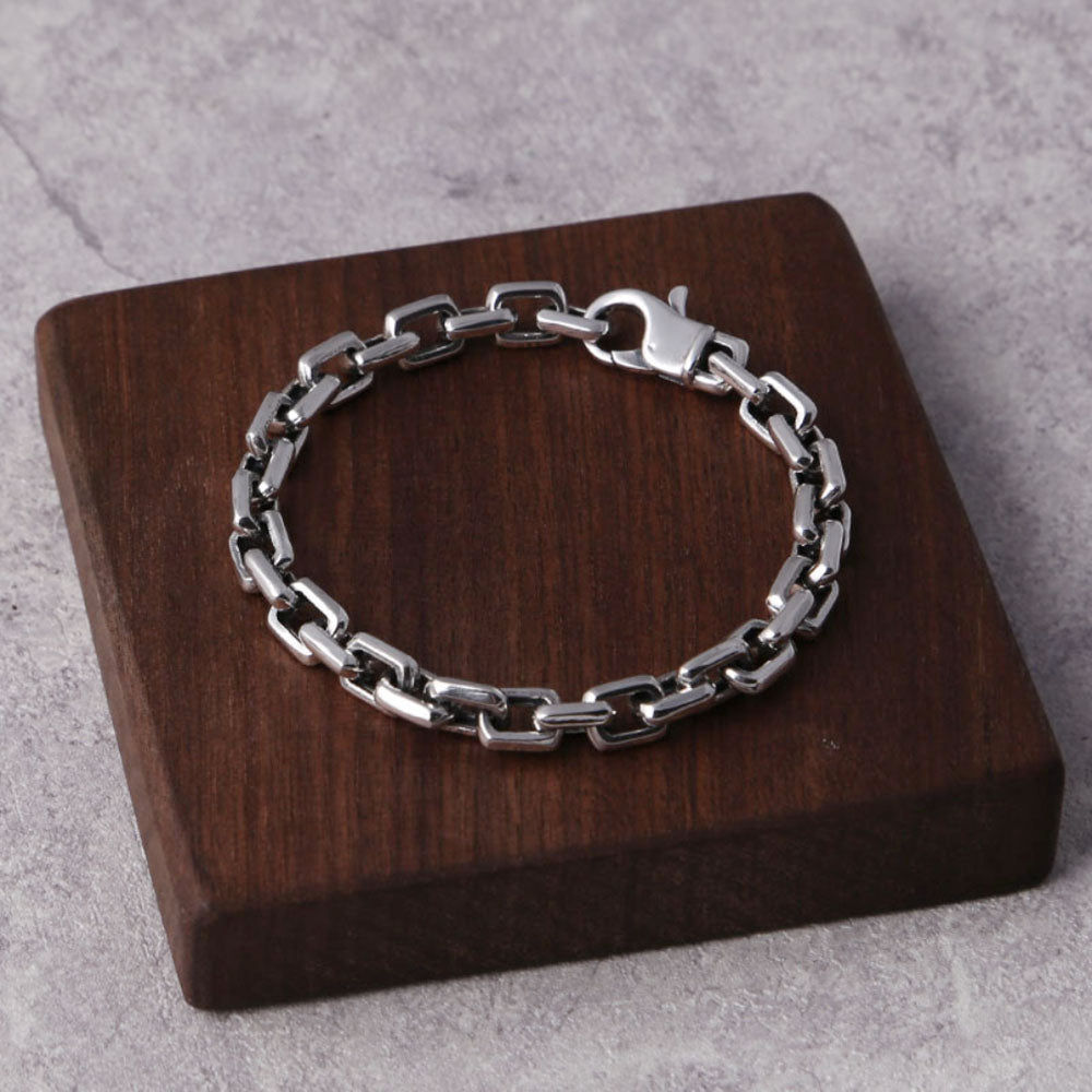 Men's Sterling Silver Rectangle Link Chain Bracelet