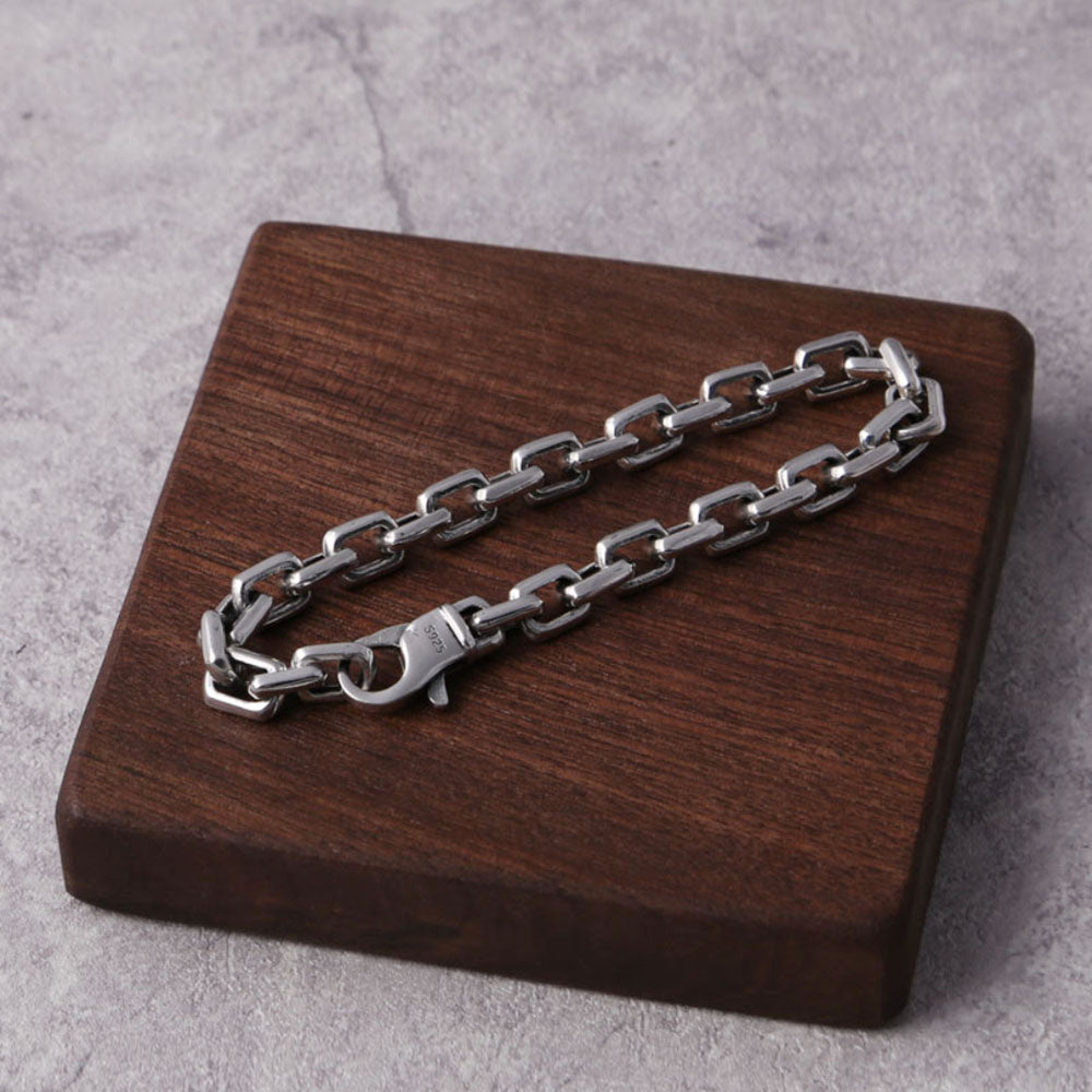 Men's Sterling Silver Rectangle Link Chain Bracelet