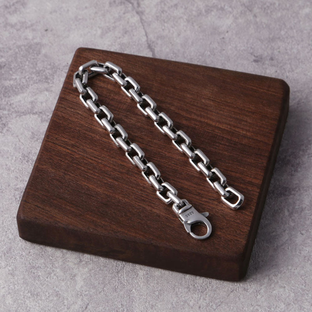 Men's Sterling Silver Rectangle Link Chain Bracelet