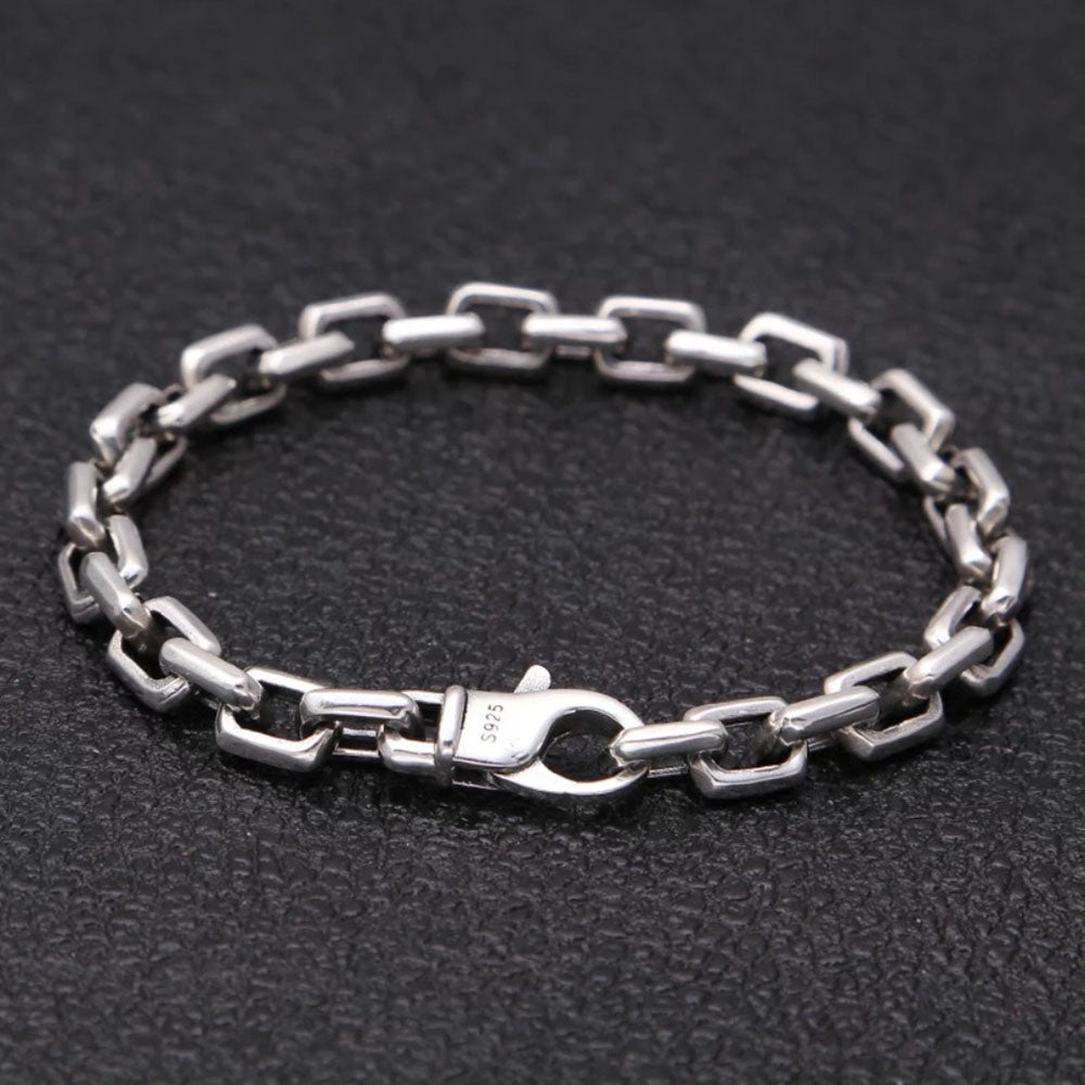 Bracelet à maillons rectangulaires en argent sterling pour hommes