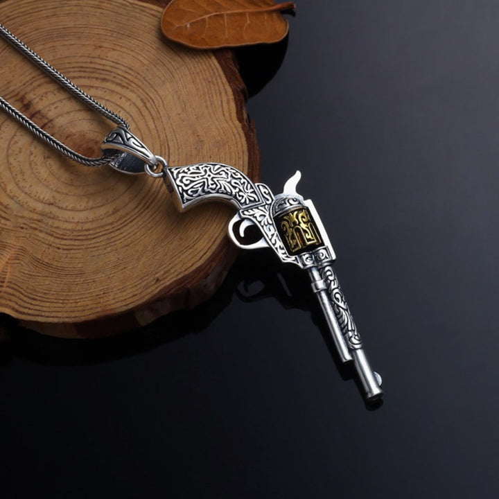 Collier avec pendentif revolver en argent sterling pour hommes