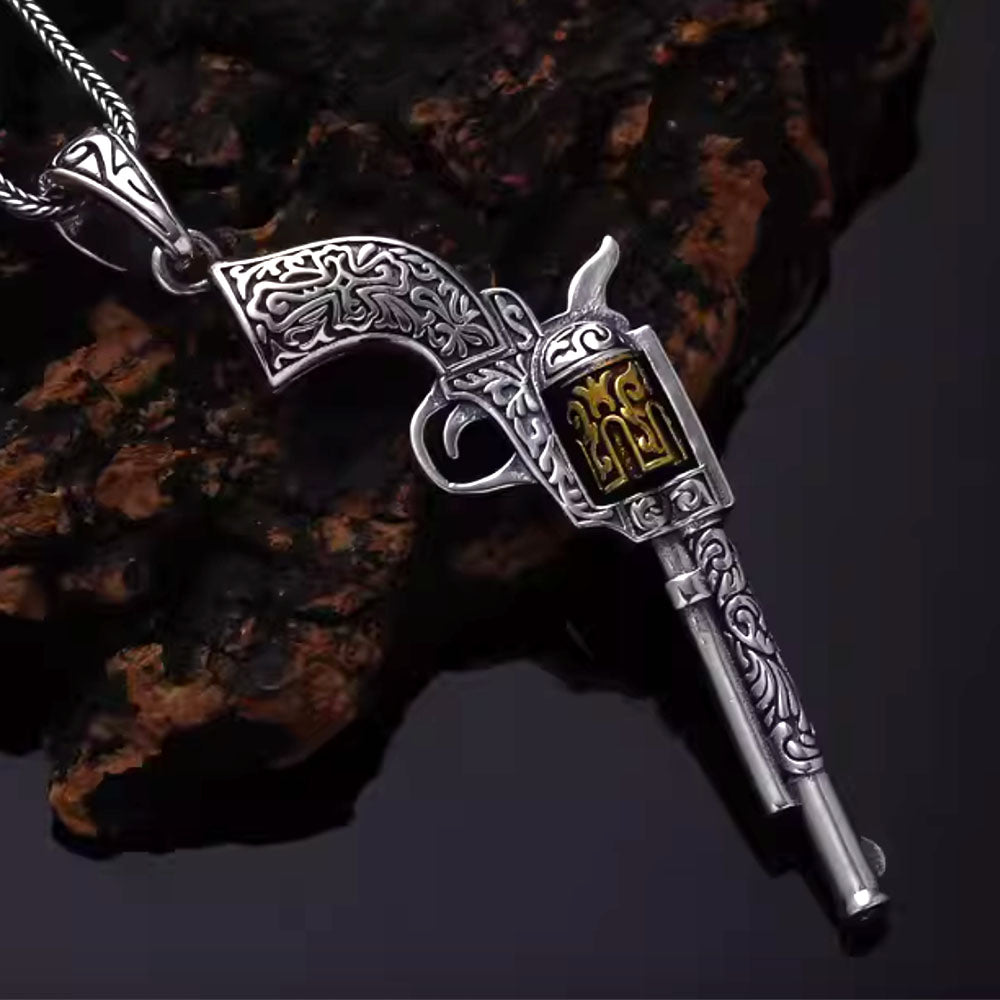 Men's Sterling Silver Revolver Pendant Necklace