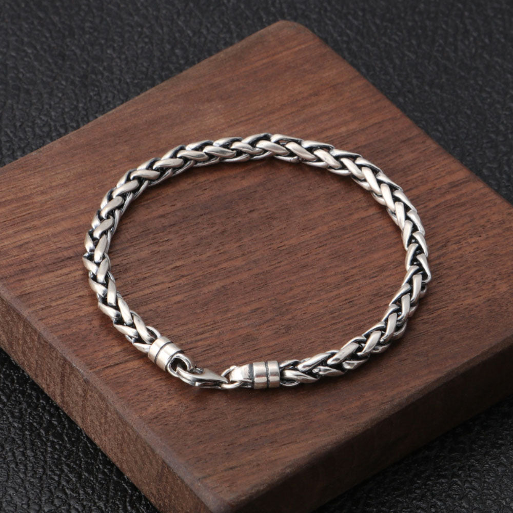 Bracelet chaîne en corde tressée en argent sterling pour hommes