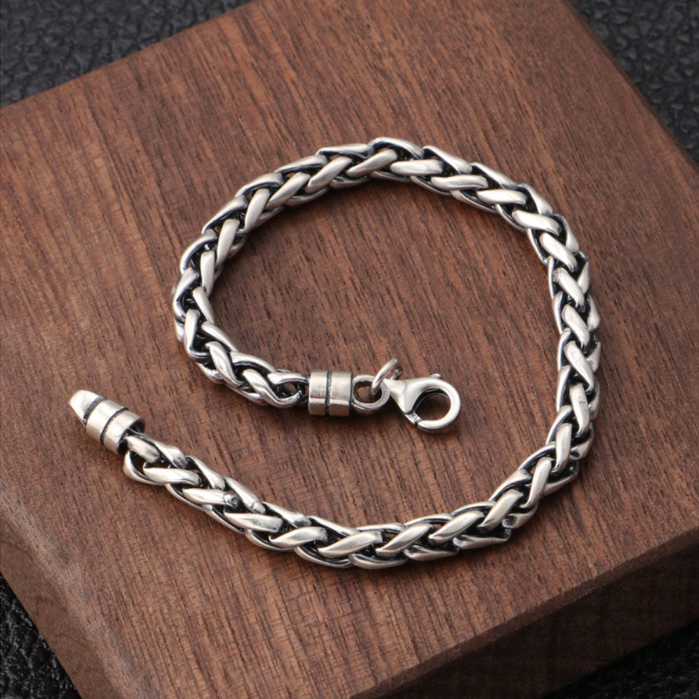 Bracelet chaîne en corde tressée en argent sterling pour hommes