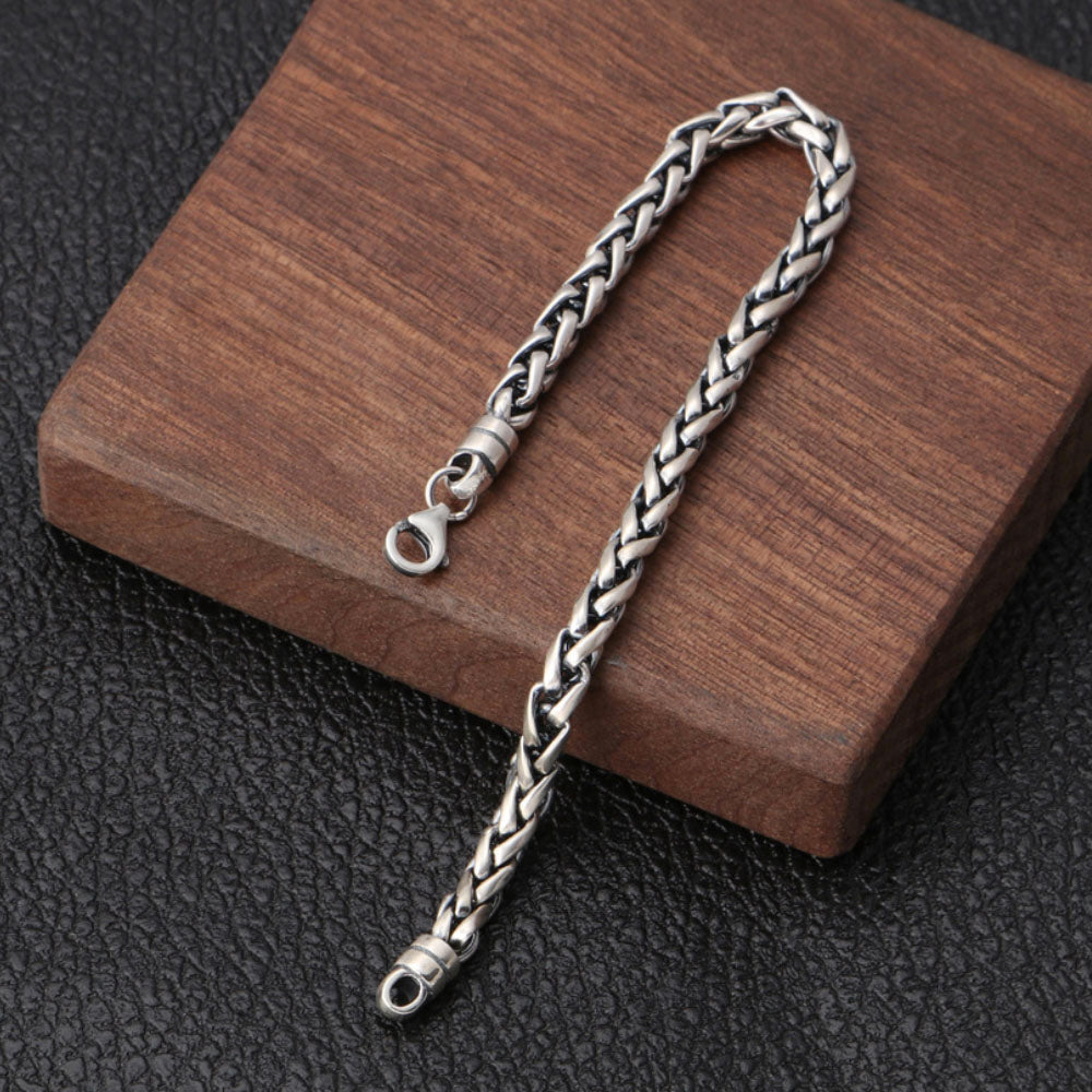 Bracelet chaîne en corde tressée en argent sterling pour hommes