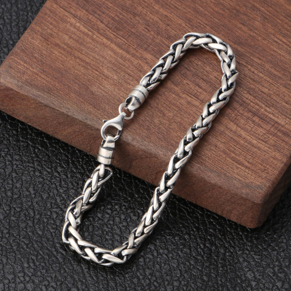 Bracelet chaîne en corde tressée en argent sterling pour hommes