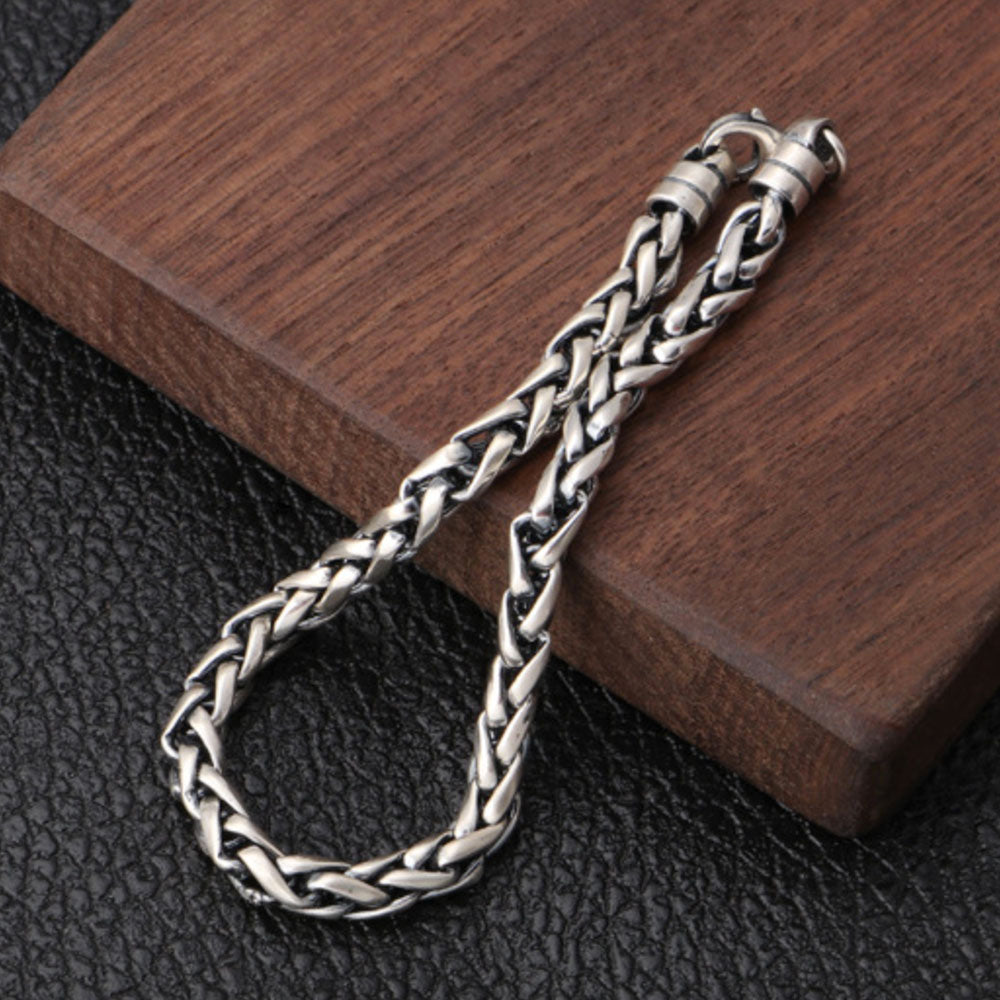 Bracelet chaîne en corde tressée en argent sterling pour hommes