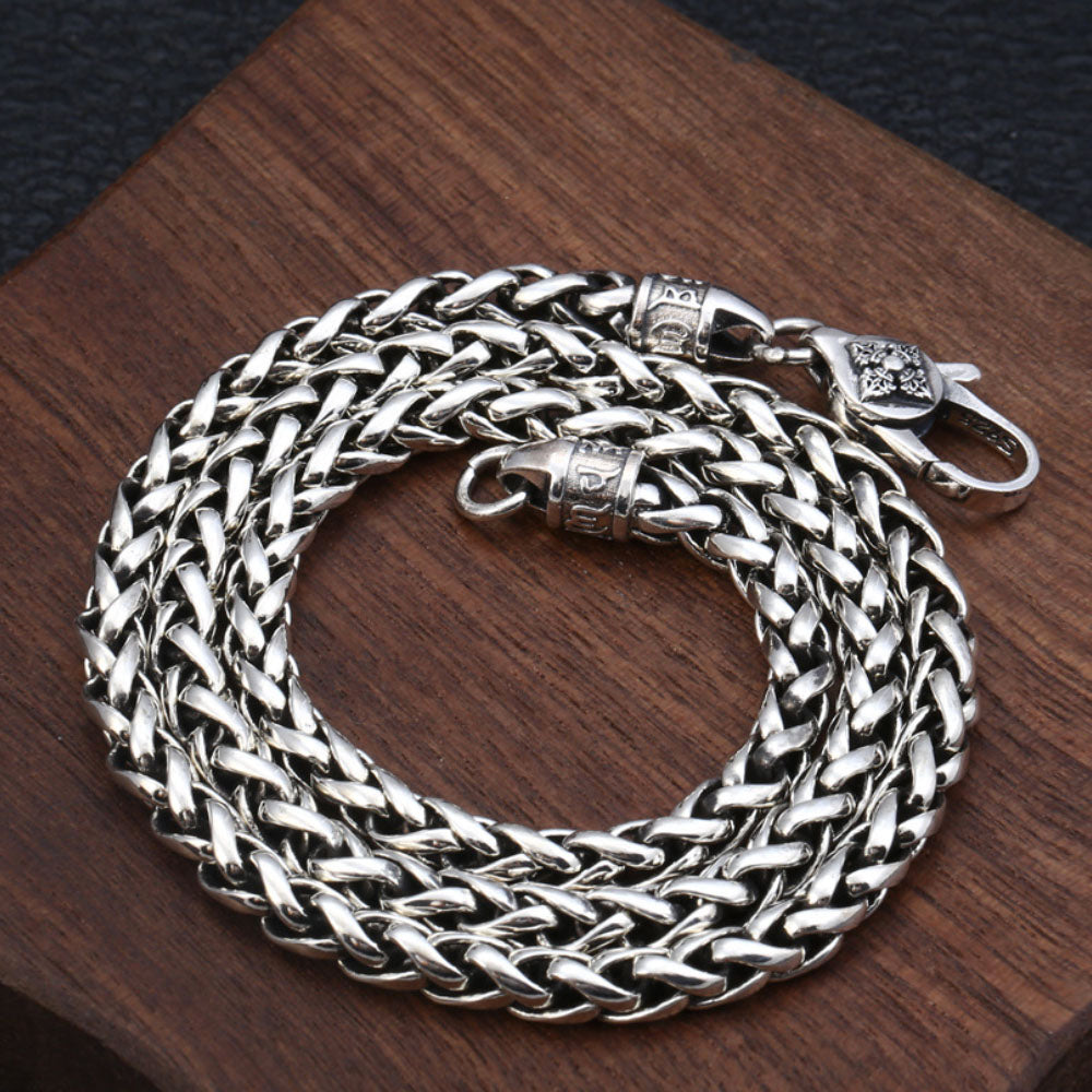 5 mm Men's Sterling Silver Six True Words Mantra Braided Chain 20"-30"