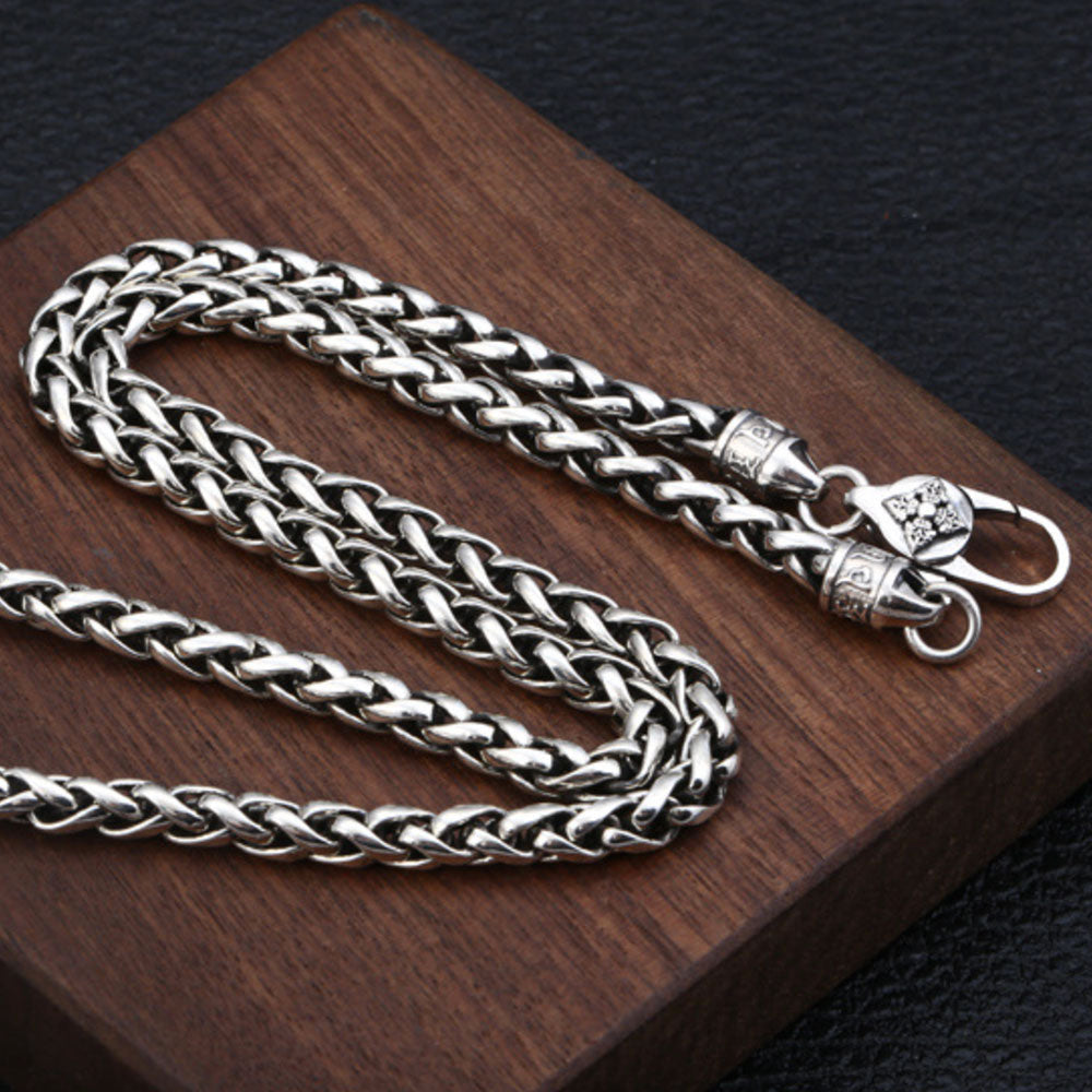 5 mm Men's Sterling Silver Six True Words Mantra Braided Chain 20"-30"