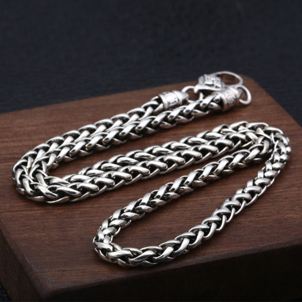 5 mm Men's Sterling Silver Six True Words Mantra Braided Chain 20"-30"