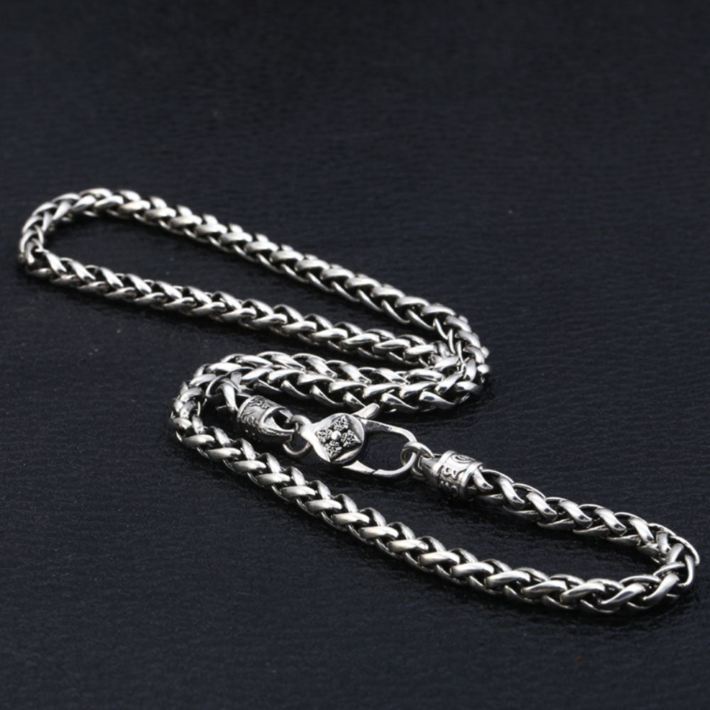 Cadena trenzada Mantra de seis palabras verdaderas de plata de ley para hombre de 5 mm, 20 a 30 pulgadas