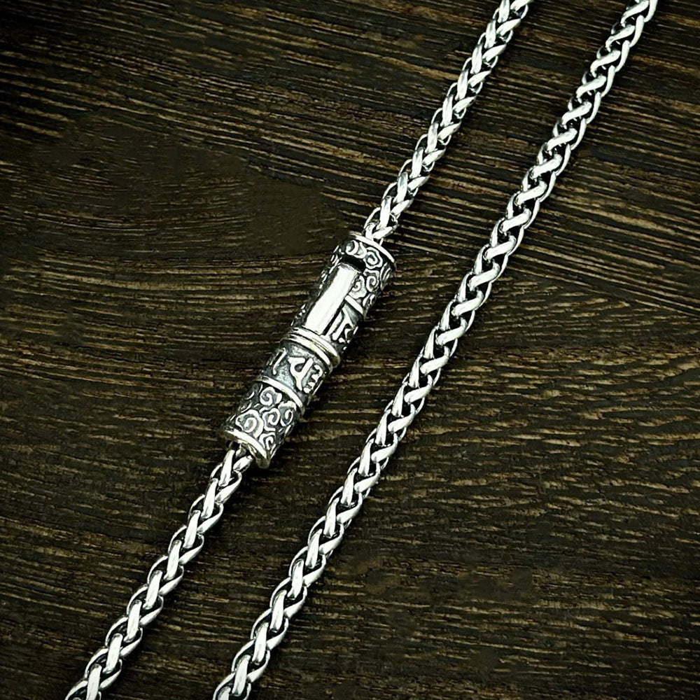 Men’s Sterling Silver Six True Words Mantra Chopin Chain