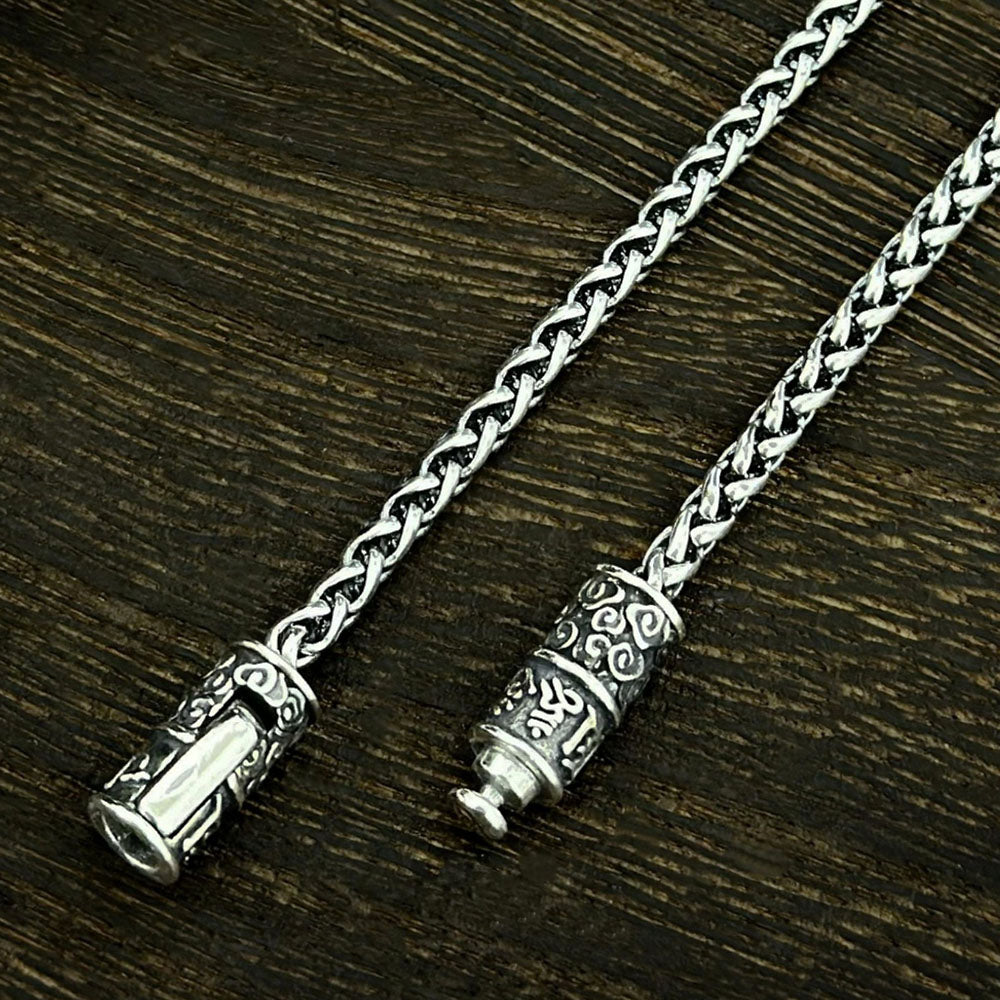 Men’s Sterling Silver Six True Words Mantra Chopin Chain