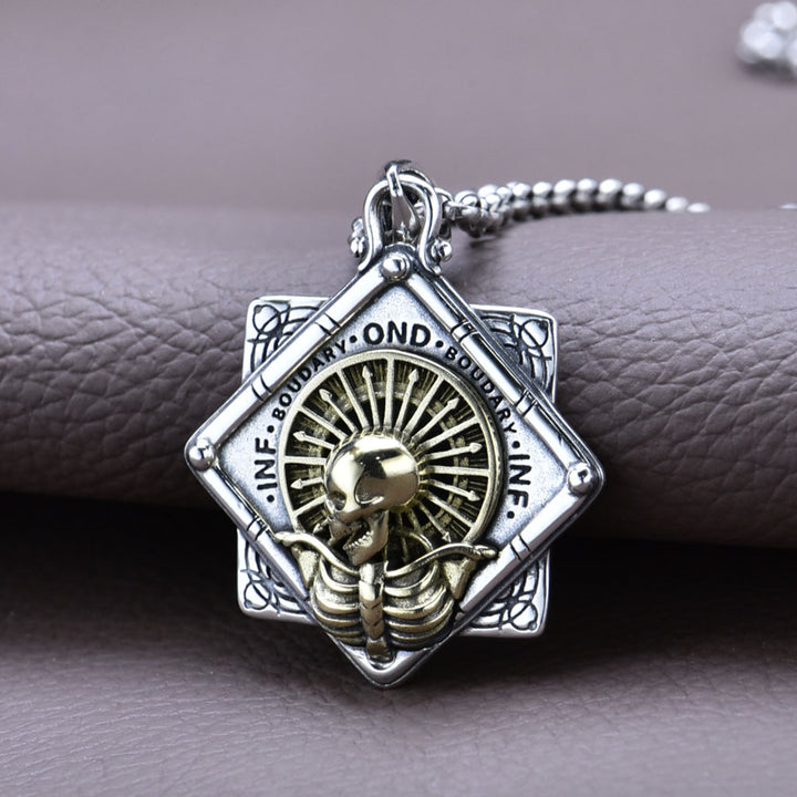 Men's Sterling Silver Skeleton Square Tag Necklace