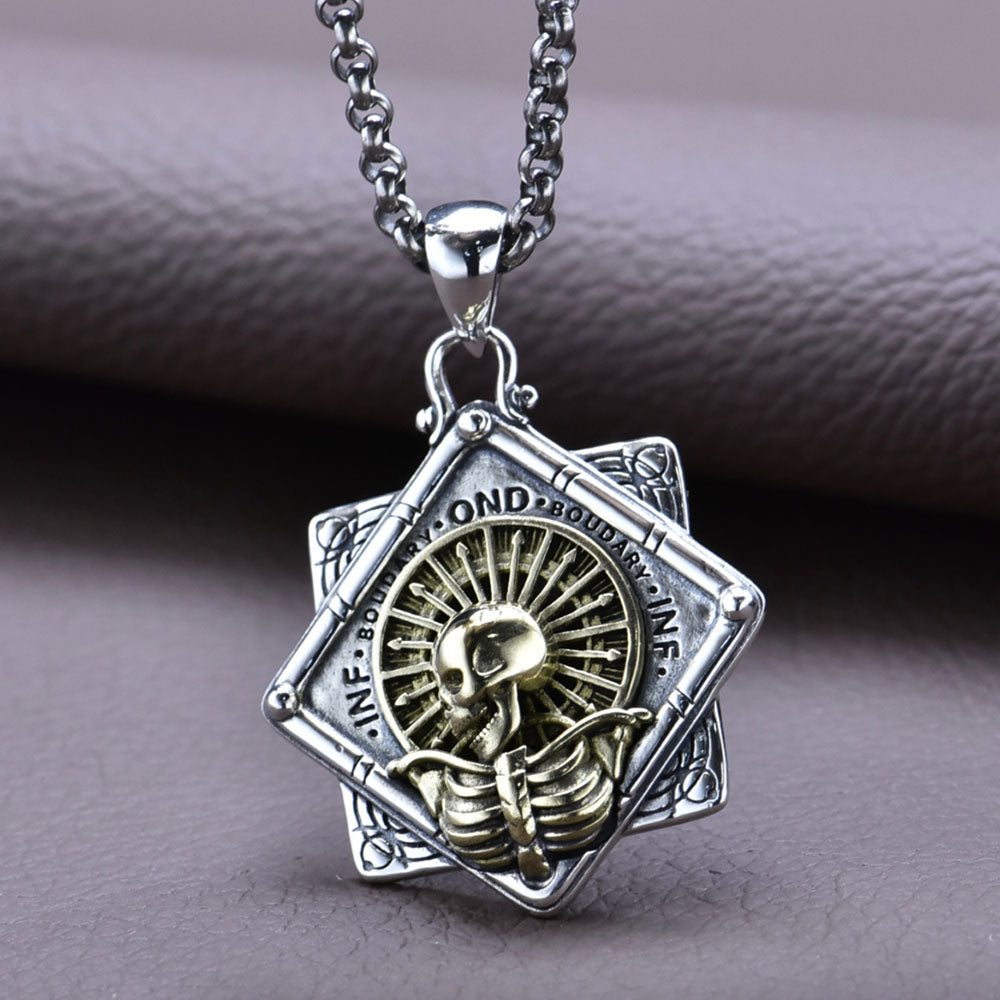 Men's Sterling Silver Skeleton Square Tag Necklace