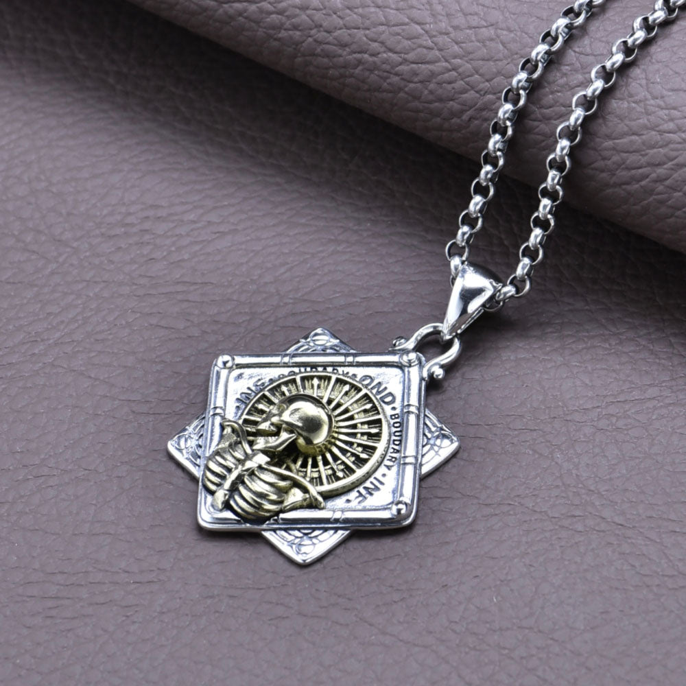 Men's Sterling Silver Skeleton Square Tag Necklace