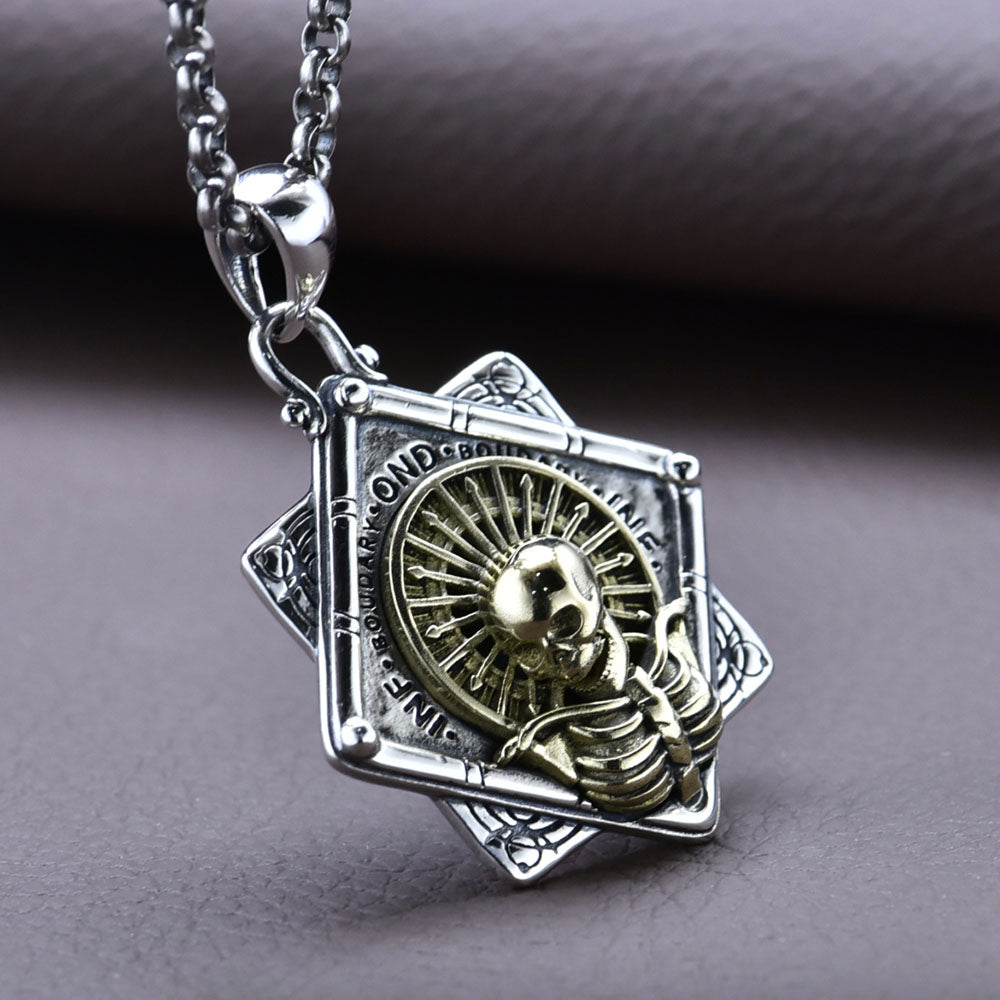 Men's Sterling Silver Skeleton Square Tag Necklace