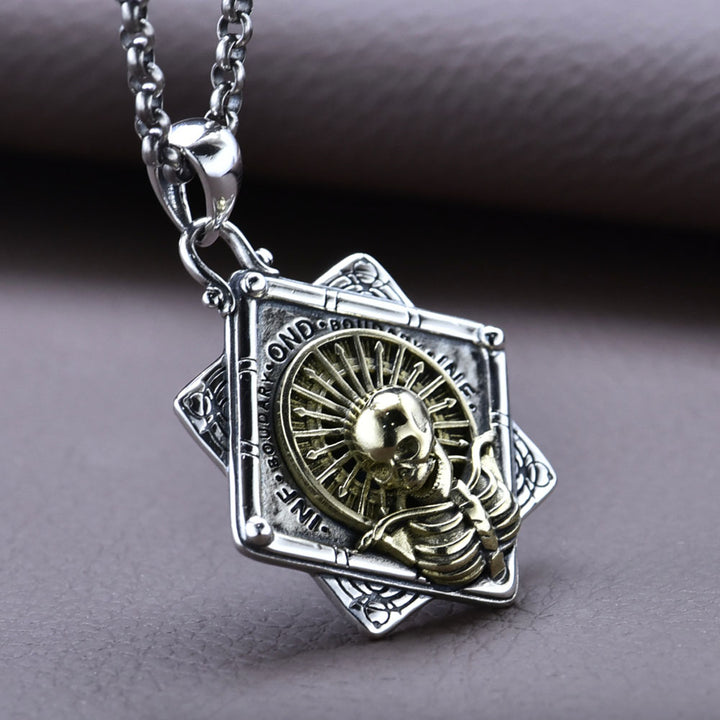 Men's Sterling Silver Skeleton Square Tag Necklace