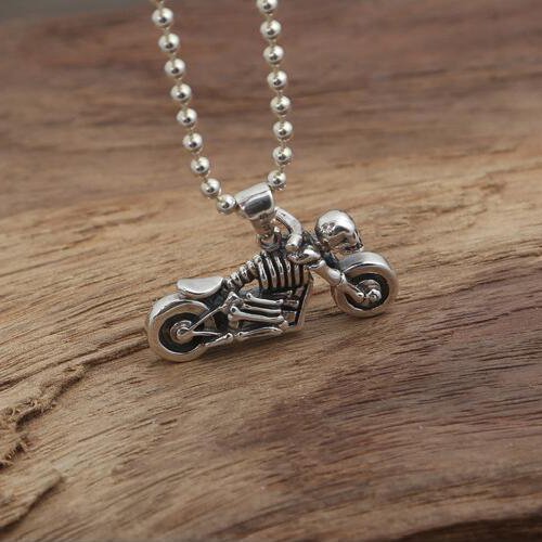 Men's Sterling Silver Skull Biker Necklace