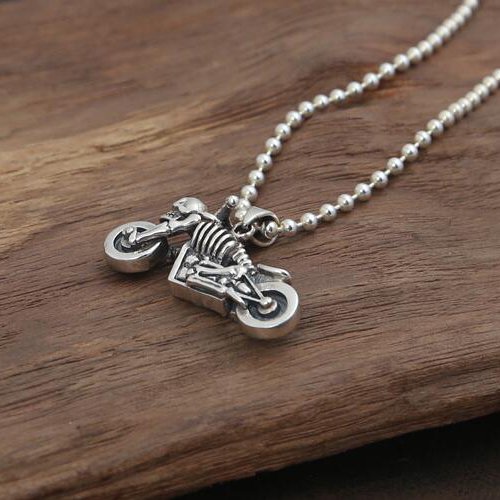 Men's Sterling Silver Skull Biker Necklace