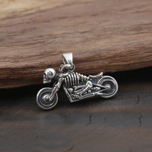 Men's Sterling Silver Skull Biker Necklace