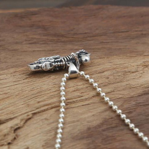 Men's Sterling Silver Skull Biker Necklace