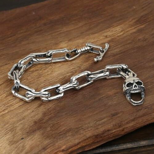 Men's Sterling Silver Skull and Bones Bracelet