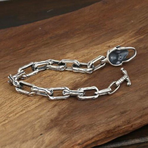 Men's Sterling Silver Skull and Bones Bracelet